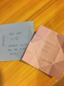 Notes Jianna picked from the Mystery Box